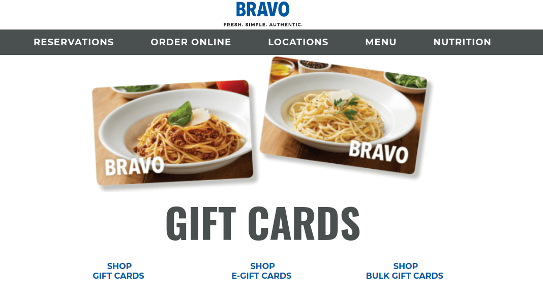 BRAVO Cucina Italiana Gift Cards Logo