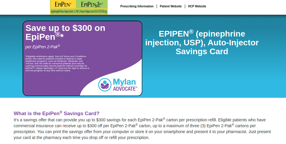 Request For Epipen savings Card Logo