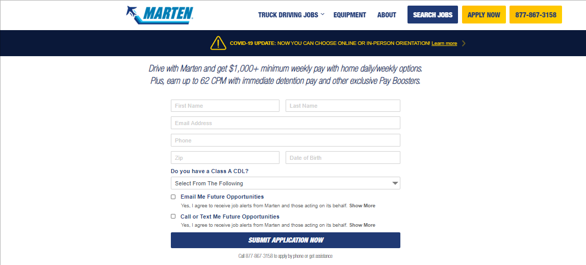 Apply for Marten Transport Job