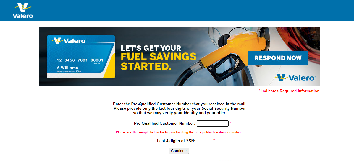 Valero Customer Credit Card application